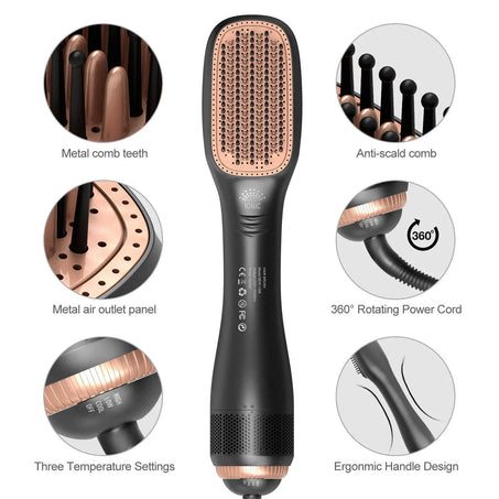 3-in-1 Hot Air Brush – Hair Dryer, Curler & Straightener Styling Tool